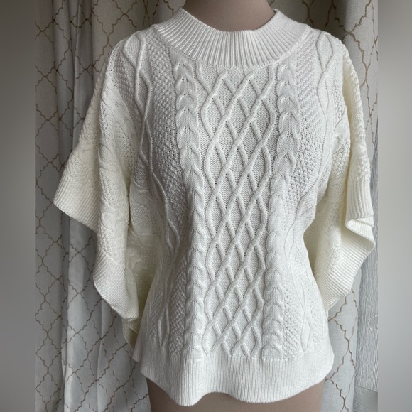 J.Crew Fisherman Women's White Cable Knit Poncho Sweater, One Size - Picture 2 of 10